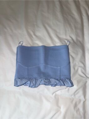 Zara Light Blue Ruffle Hem Crop Top